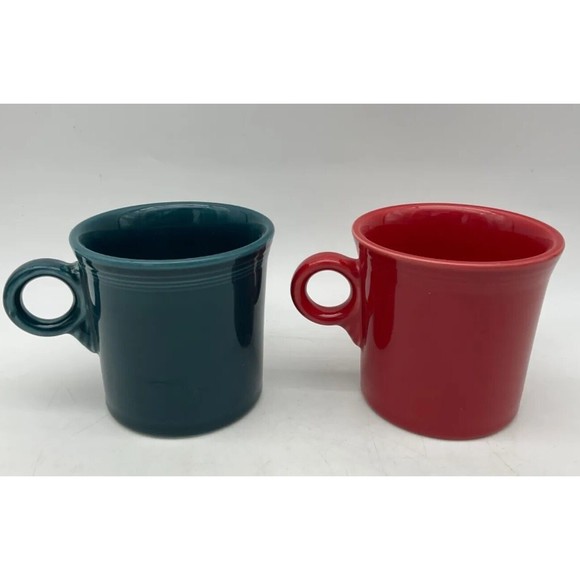 Fiesta Ware Tom Jerry Coffee Mugs Set of 2 HLC O Ring Handle Cups Red Green - Picture 3 of 8
